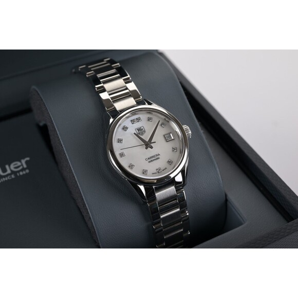 TAG Heuer Carrera WAR2414 Diamond Calibre 9 MOP 29mm Ladies Watch Serviced +Box main image 9